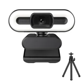 1080P HD USB Webcam, Web Camera with Tripod, Built-in Microphone, Adjustable Light, Laptop Desktop PC Computer Web Camera for Live Streaming Video Calling Conferencing Recording Gaming