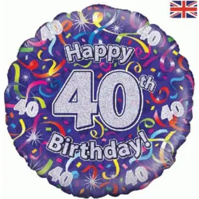 18 Inch Birthday Streamers 40th Foil Balloon