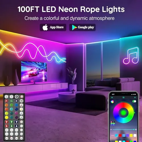 20Ft Neon Rope Lights,Flexible Led Rope Lights Control with App/Remote,Multiple Modes Rope Lights,IP65 Outdoor RGB Led Neon Lights Waterproof,Music Sync Gaming Led Neon Light Strip for Bedroom Decor