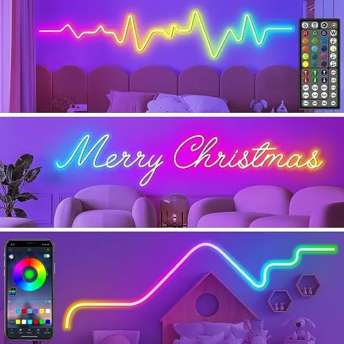 20Ft Neon Rope Lights,Flexible Led Rope Lights Control with App/Remote,Multiple Modes Rope Lights,IP65 Outdoor RGB Led Neon Lights Waterproof,Music Sync Gaming Led Neon Light Strip for Bedroom Decor