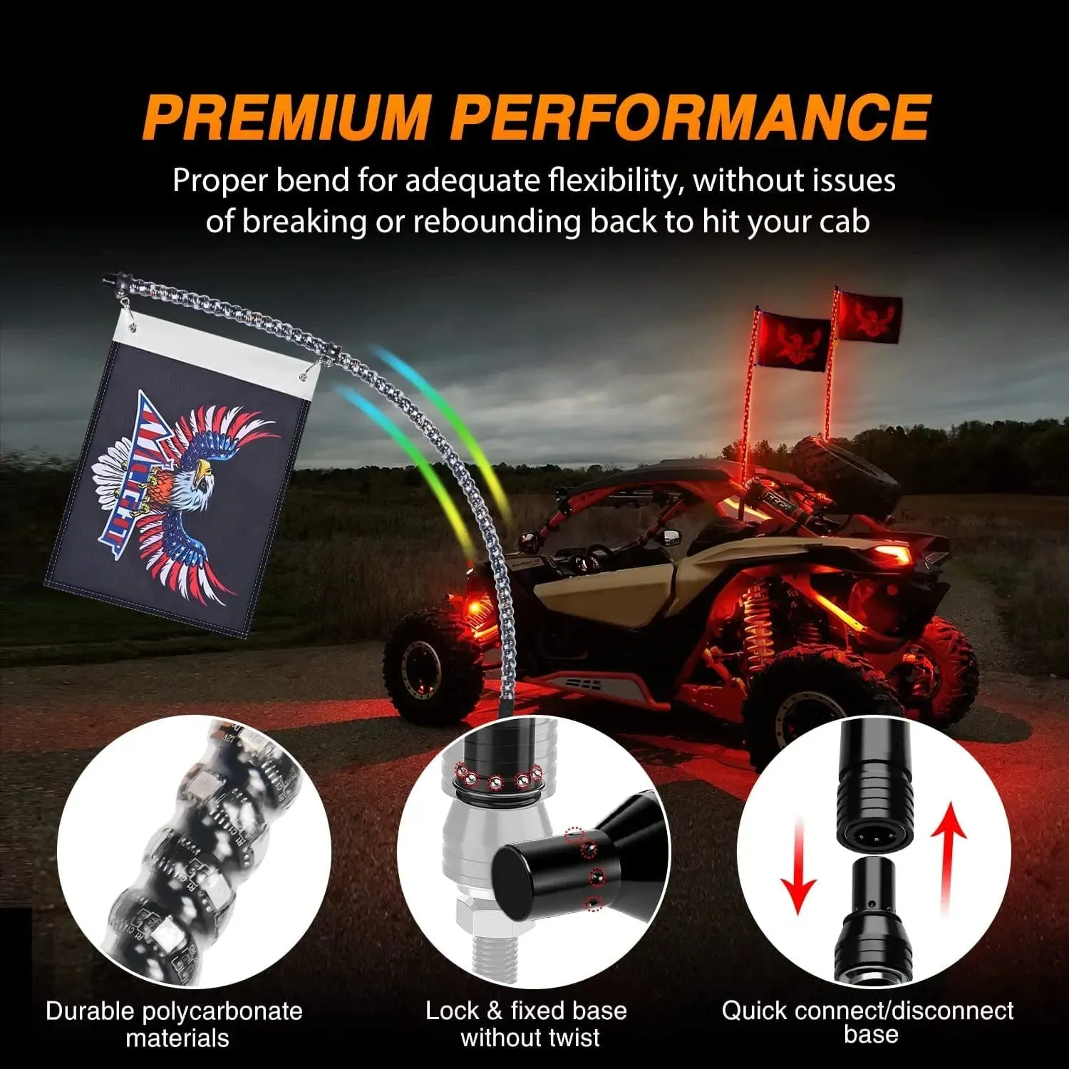 2Pcs 3FT Spiral Antenna Bluetooth Remote App Control Led Whip Light | 10FT Wire 5Pin Switch