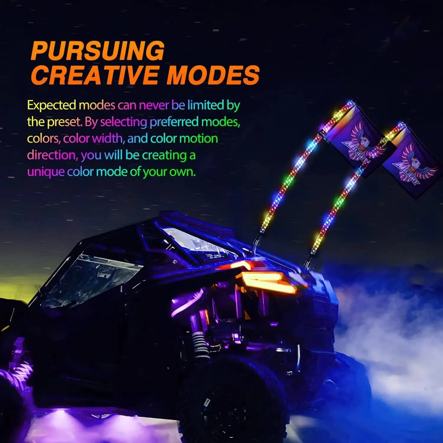2Pcs 3FT Spiral Antenna Bluetooth Remote App Control Led Whip Light | 10FT Wire 5Pin Switch