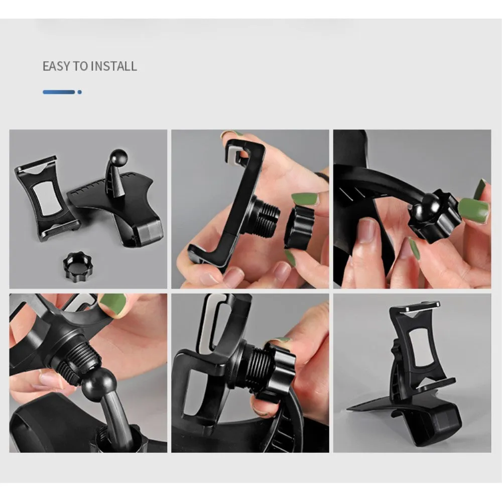 3 in 1 Car GPS Smartphone Holder: Dashboard / Visor Clamp   AC Grid Clip for BLU Studio Mega - Black