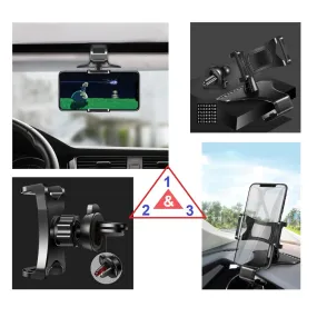 3 in 1 Car GPS Smartphone Holder: Dashboard / Visor Clamp   AC Grid Clip for BLU Studio Mega - Black