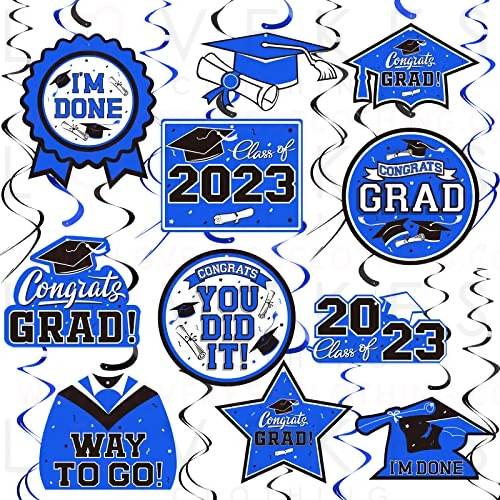 31 Pieces Graduation Party Supplies, 2023 Graduation Hanging Swirl Congrats Grad and Graduation Party Decorations(Blue, Black)