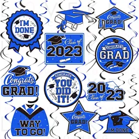 31 Pieces Graduation Party Supplies, 2023 Graduation Hanging Swirl Congrats Grad and Graduation Party Decorations(Blue, Black)