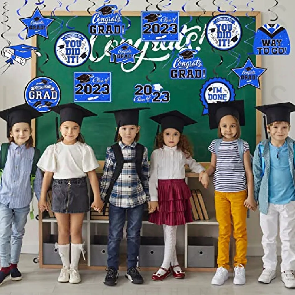 31 Pieces Graduation Party Supplies, 2023 Graduation Hanging Swirl Congrats Grad and Graduation Party Decorations(Blue, Black)