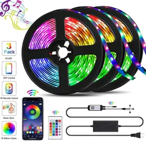 39.42ft LED Strip Lights, QZYL Lights Strip Music Sync, App Control with Remote, 5050 RGB LED Light Strip Color Changing 24-Key Remote, Sensitive Built-in Mic, LED Lights Rope Lights for Home TV Party