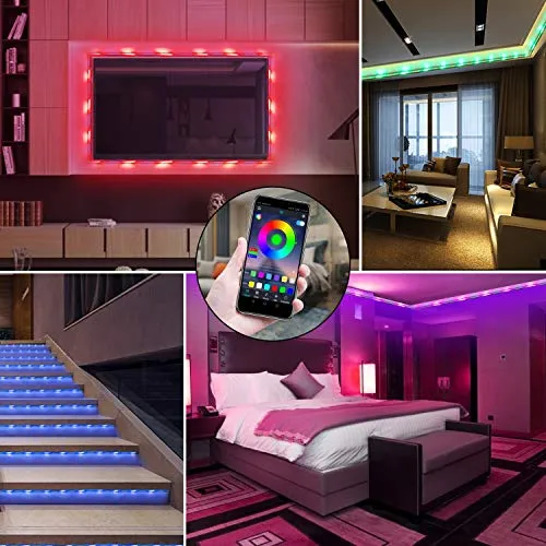 39.42ft LED Strip Lights, QZYL Lights Strip Music Sync, App Control with Remote, 5050 RGB LED Light Strip Color Changing 24-Key Remote, Sensitive Built-in Mic, LED Lights Rope Lights for Home TV Party