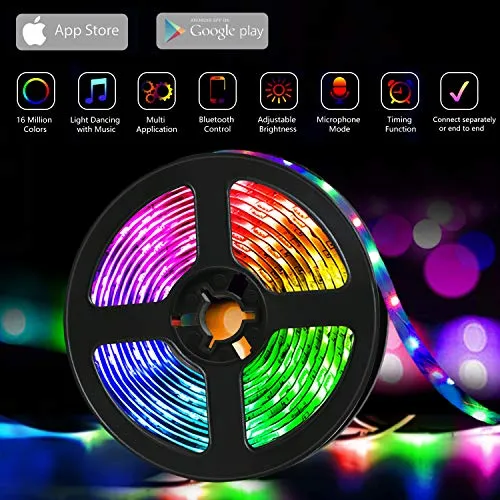 39.42ft LED Strip Lights, QZYL Lights Strip Music Sync, App Control with Remote, 5050 RGB LED Light Strip Color Changing 24-Key Remote, Sensitive Built-in Mic, LED Lights Rope Lights for Home TV Party