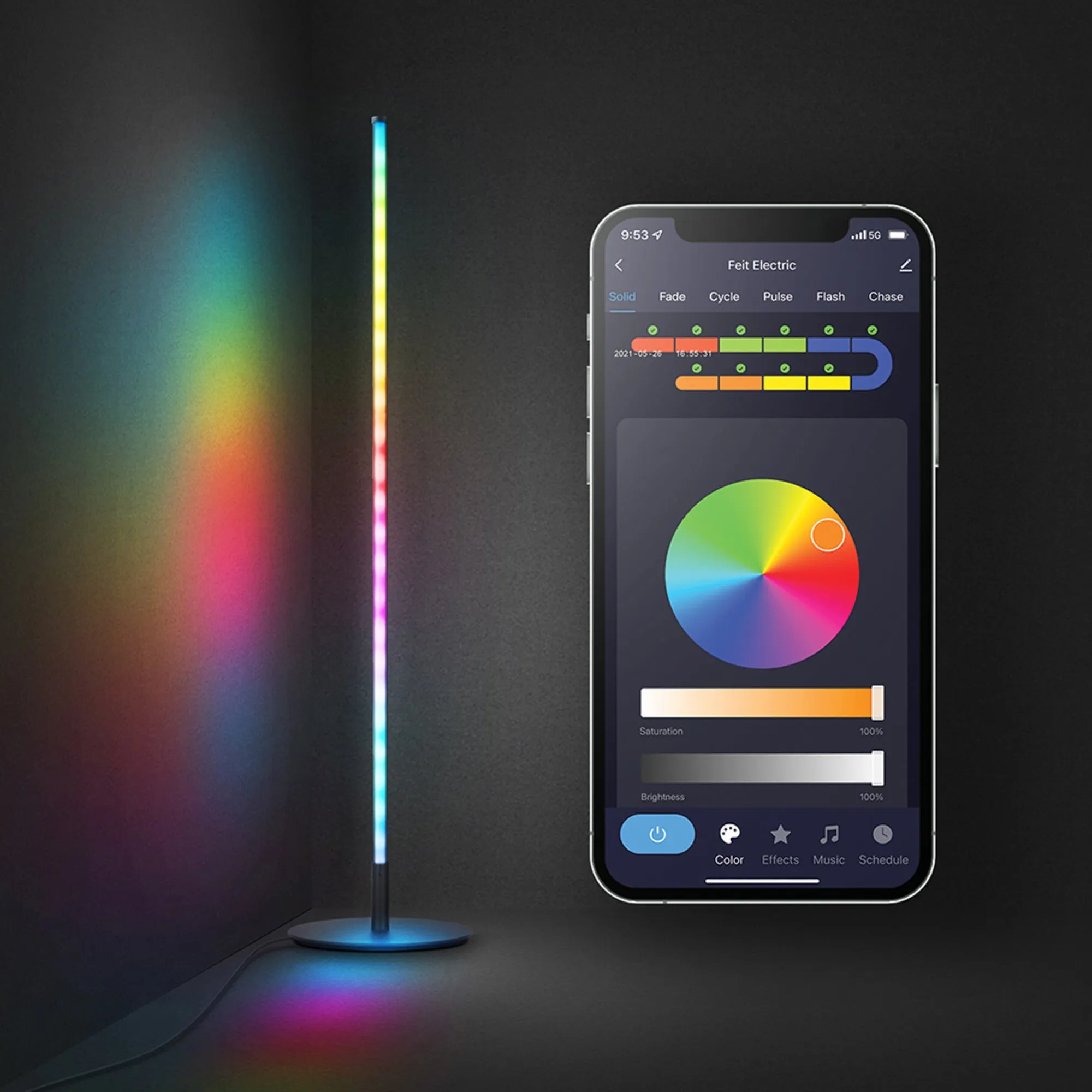 42 in. Smart Wi-Fi Multi-Color LED Floor Lamp with Music Sync Alexa Google (4-Pack)