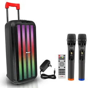 5 Core Bluetooth Speaker Karaoke Machine • 8" 3 Way Speaker • Portable Singing PA System • w DJ Light • FM   TWS   USB   SD Card   AUX   REC • Party Speakers Include Two Wireless Mics- PLB 8X2 2MIC