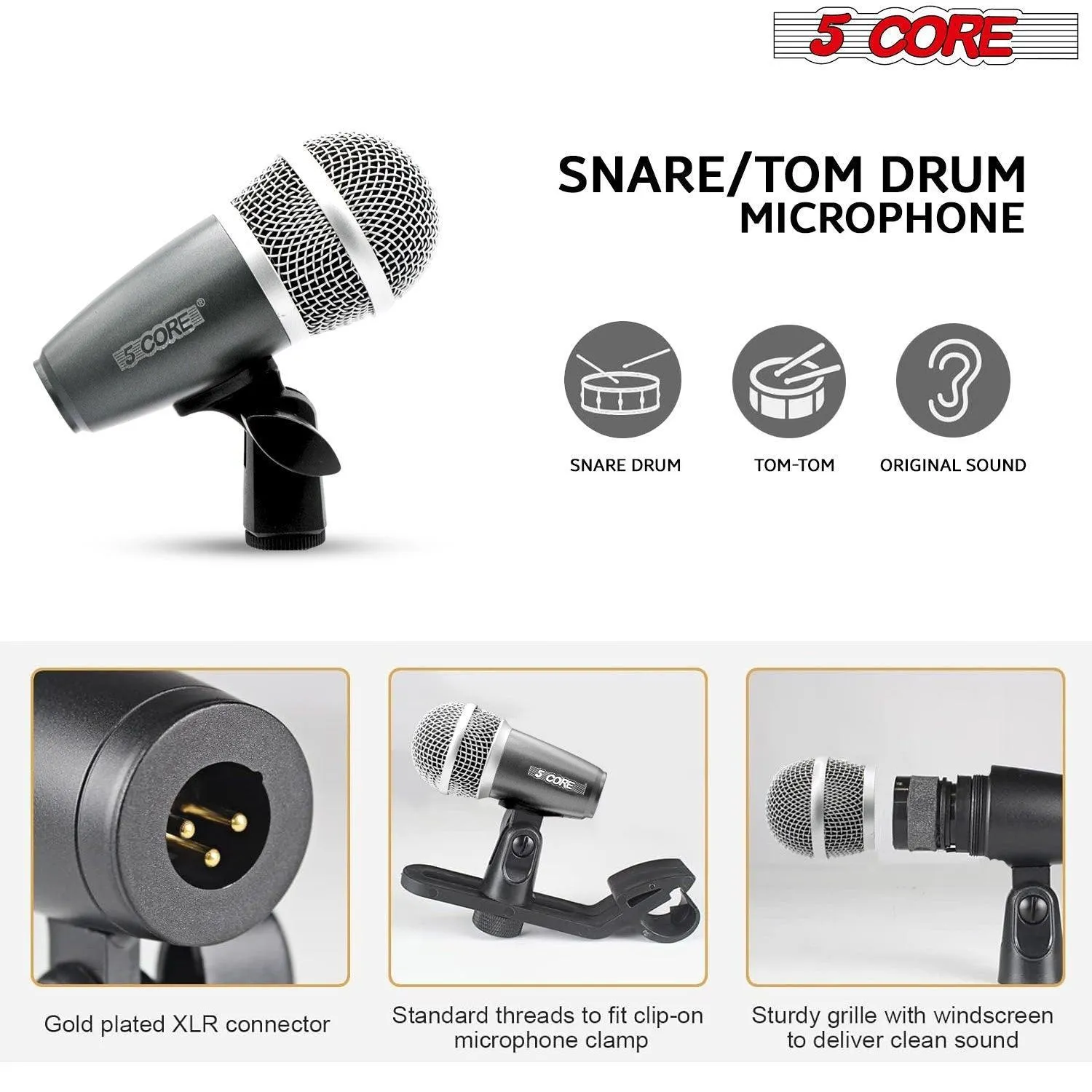 5 Core Drum Microphone Kit 9PCS Wired Full Metal Mic Set  DM 9RND BLK
