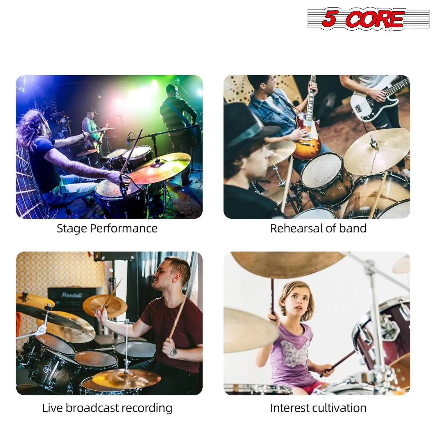 5 Core Drum Microphone Kit 9PCS Wired Full Metal Mic Set  DM 9RND BLK
