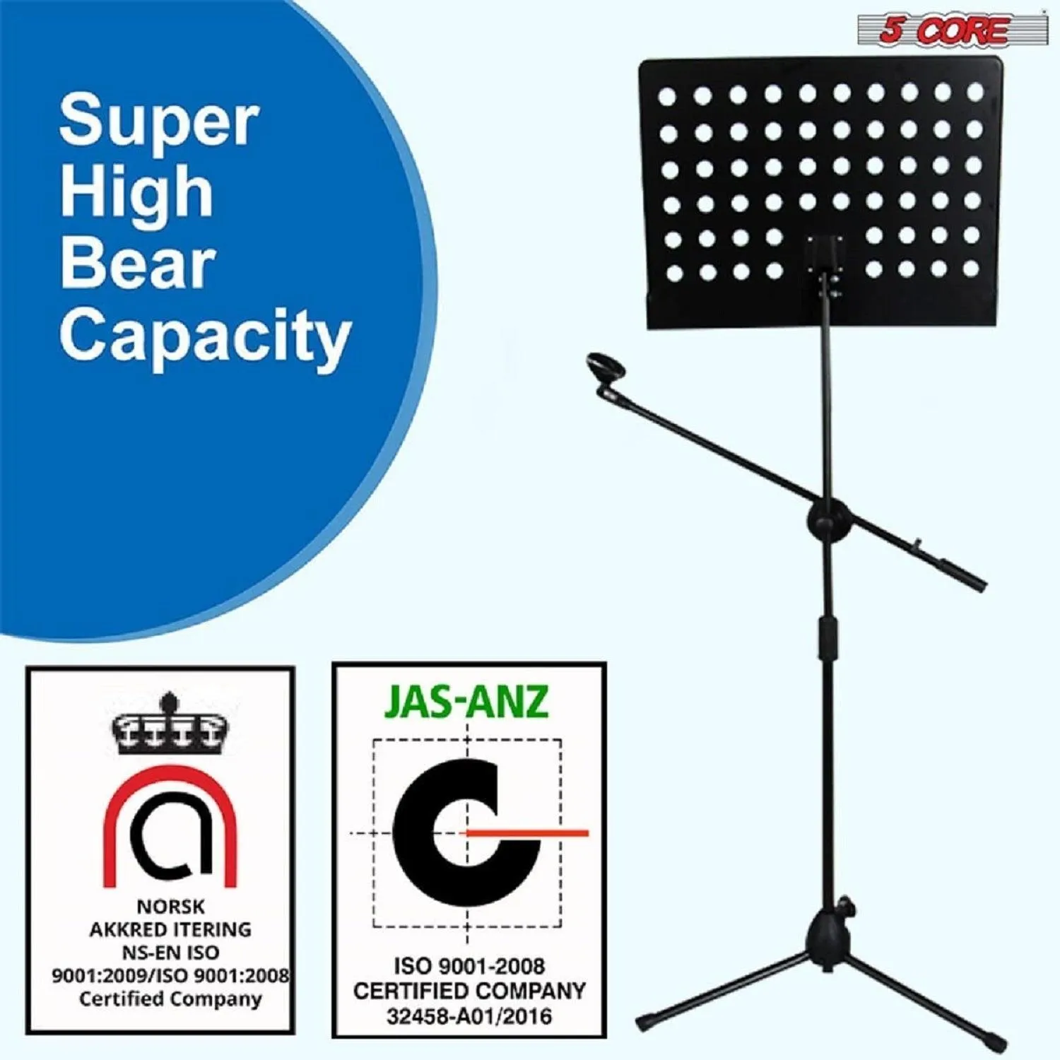 5 Core Sheet Music Stand With Mic Stand Holder - 3 IN 1 Professional