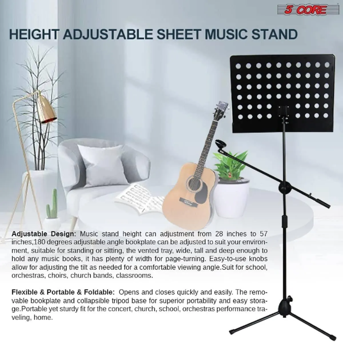 5 Core Sheet Music Stand With Mic Stand Holder - 3 IN 1 Professional
