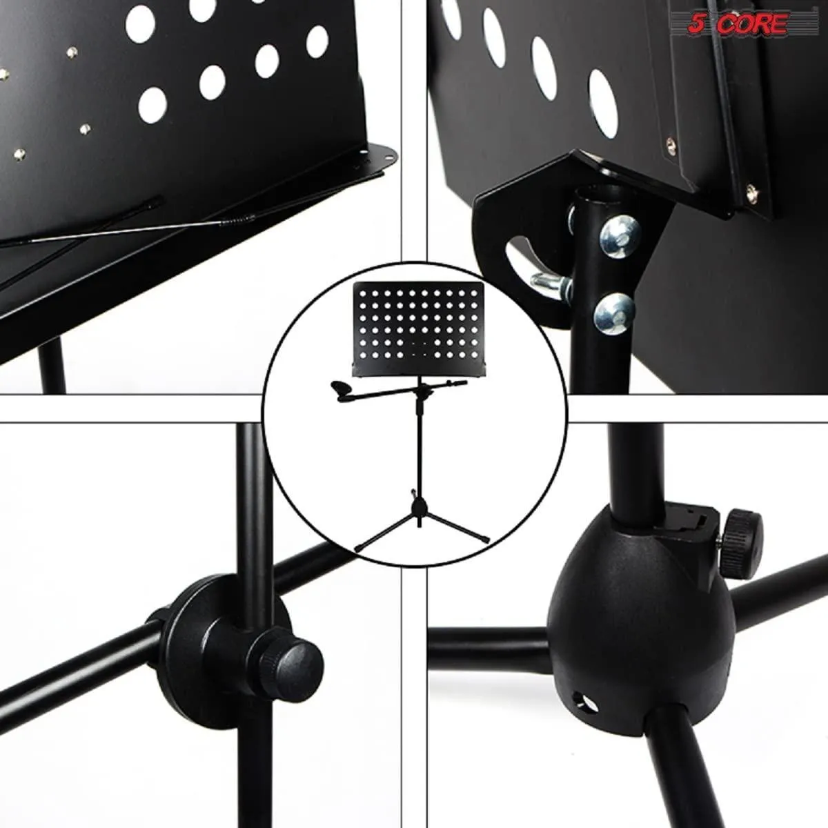 5 Core Sheet Music Stand With Mic Stand Holder - 3 IN 1 Professional
