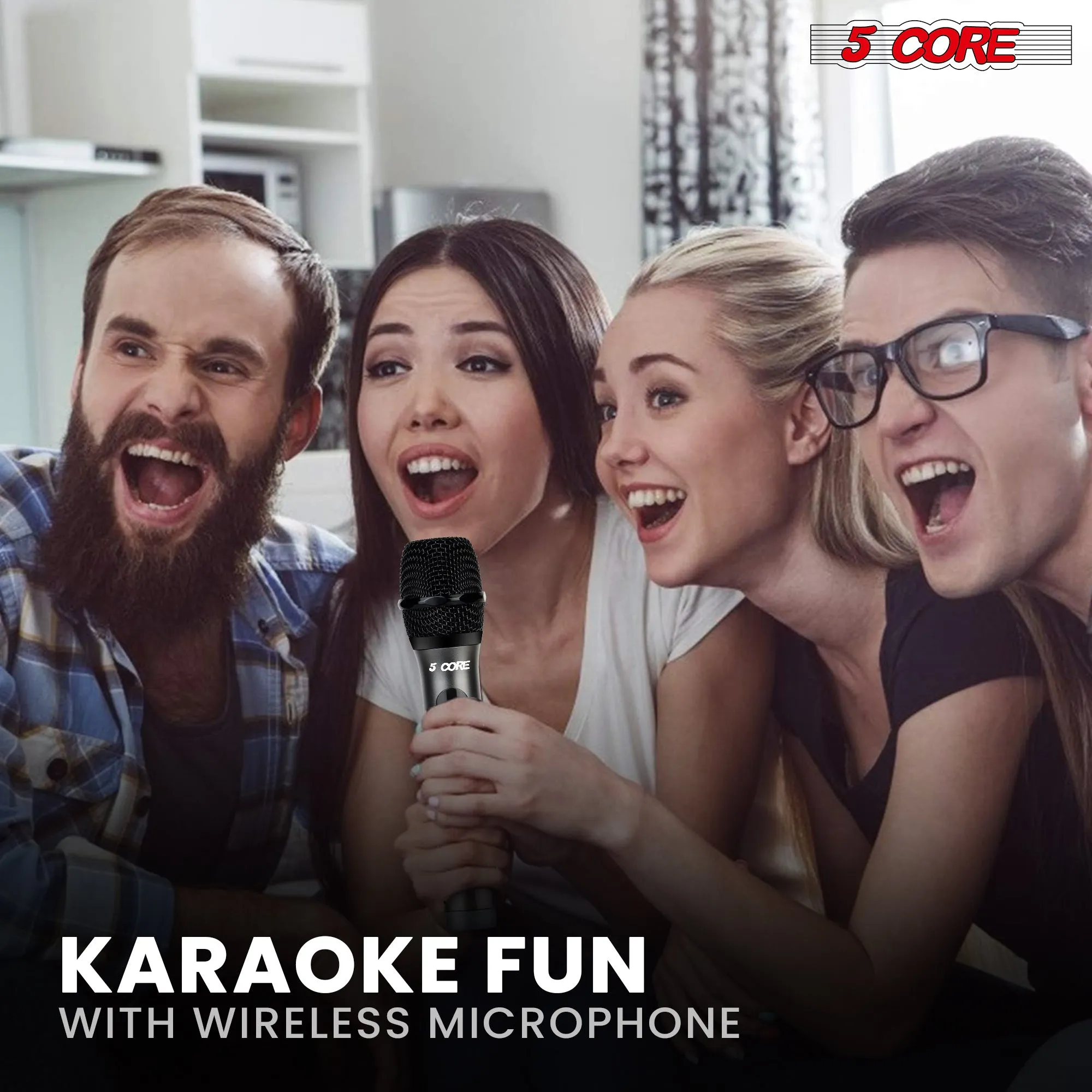 5 Core Wireless Microphones Pair UHF Professional Handheld Microfonos Inalambricos Dual Cordless Mic System for Karaoke Singing Wedding DJ Party Speech Church - WM UHF 02
