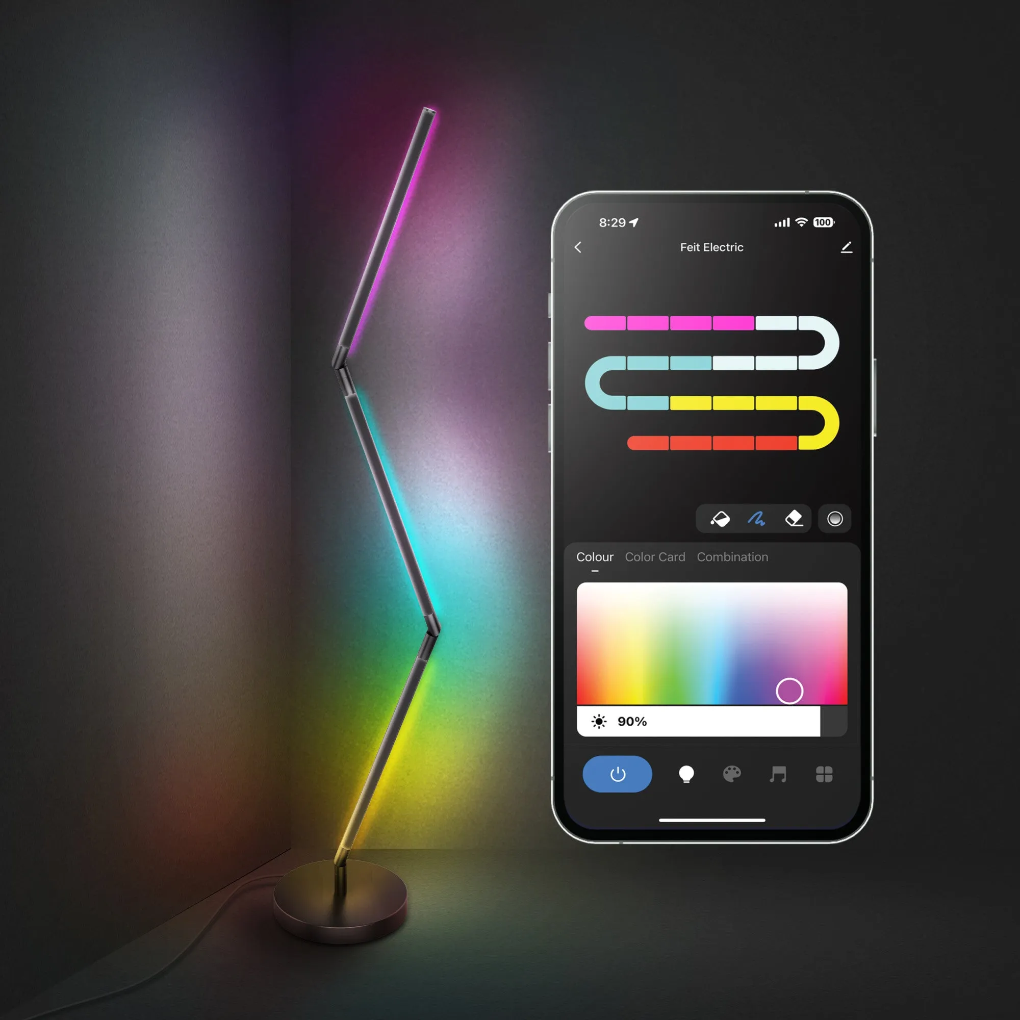 52 in. Smart Multi-Color Folding Floor Lamp with Chasing and Music Sync