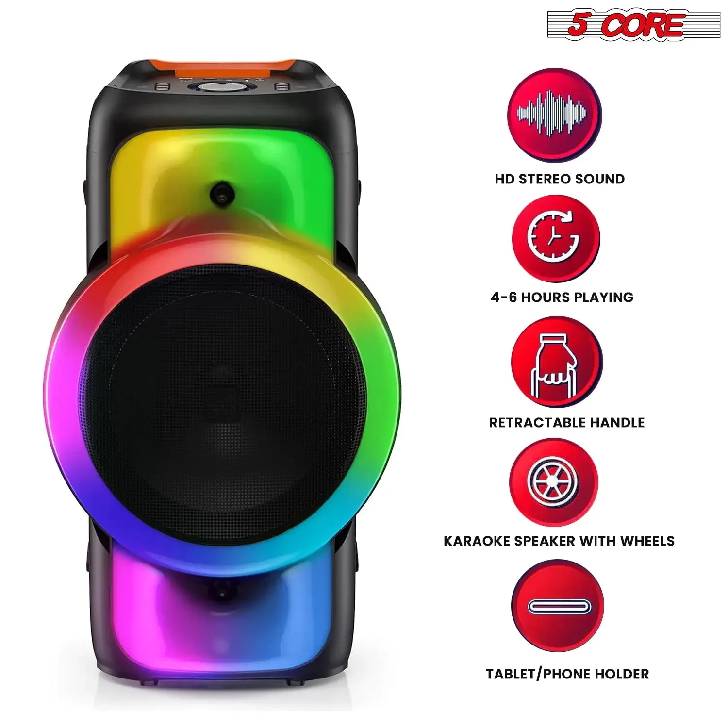 5Core Bluetooth Party Speaker 12 inch PA RGB Partybox Karaoke Machine   2 Wireless Mic
