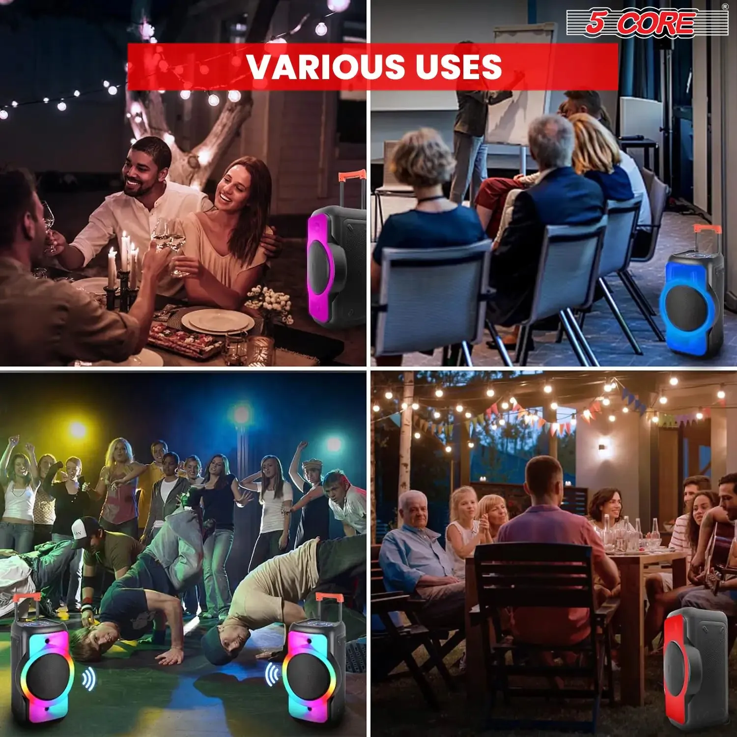 5Core Bluetooth Party Speaker 12 inch PA RGB Partybox Karaoke Machine   2 Wireless Mic