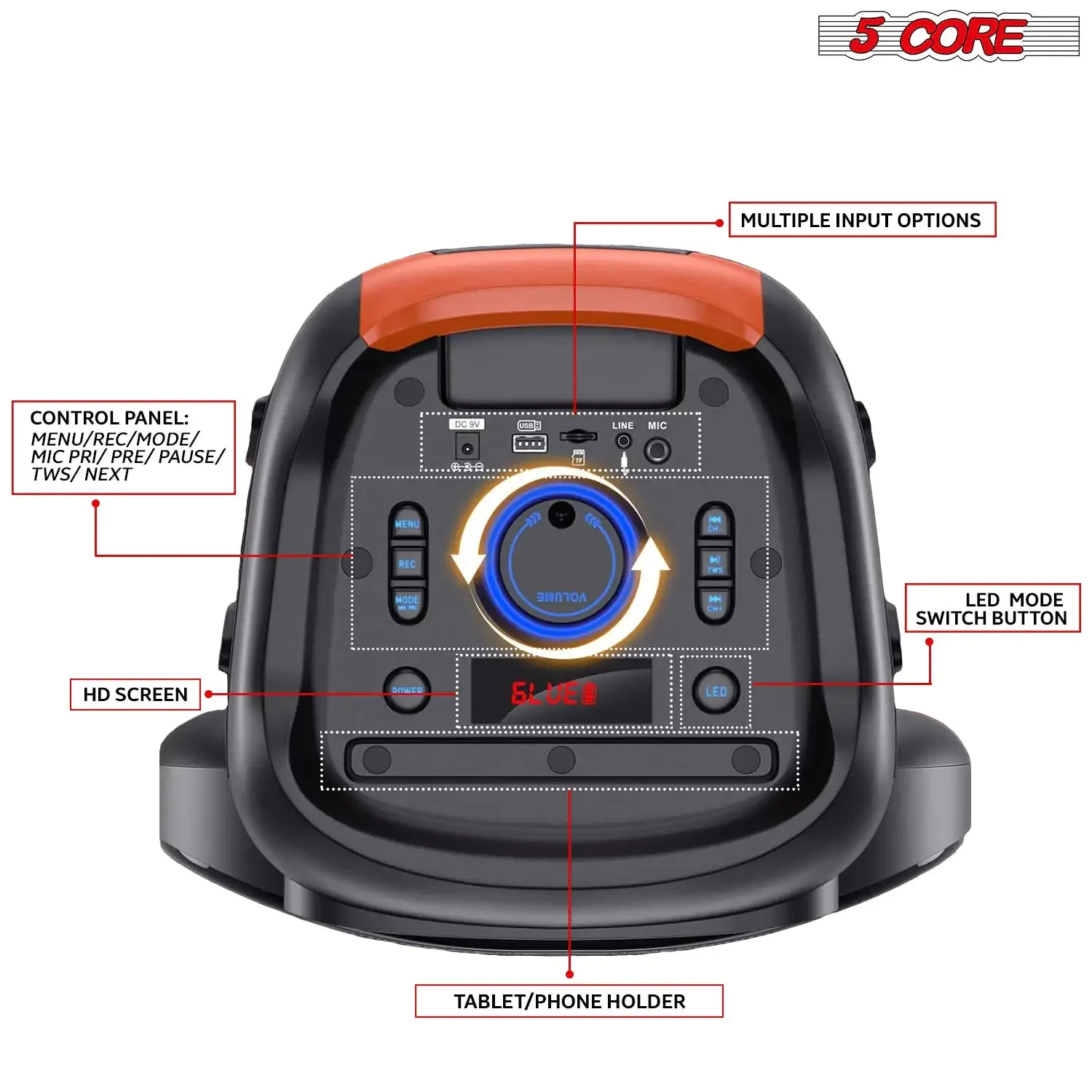 5Core Bluetooth Party Speaker 12 inch PA RGB Partybox Karaoke Machine   2 Wireless Mic