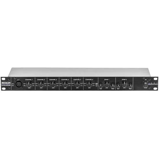 ART MX624 Six Channel Stereo Mixer with Two Zone Outputs & Ducking