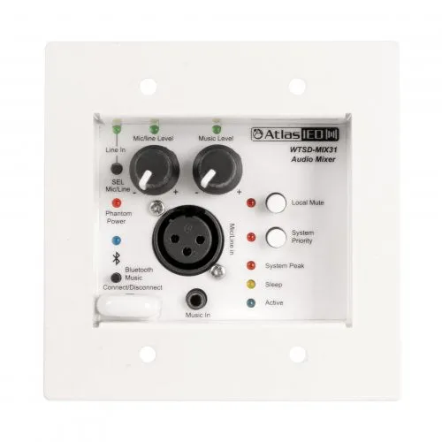 AtlasIED WTSD-MIX31K 3x1 Mic/Line, AUX, Bluetooth, Wall Plate Analog Mixer