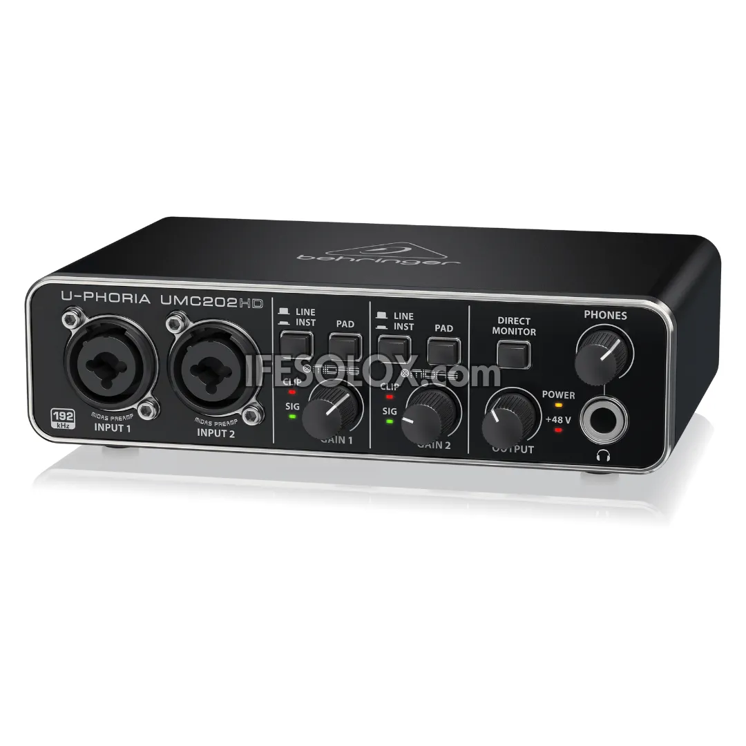 Behringer U-PHORIA UMC202HD 2x2 USB Audio Interface with Midas Mic Preamplifier - Brand New