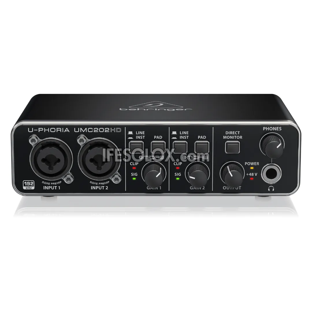 Behringer U-PHORIA UMC202HD 2x2 USB Audio Interface with Midas Mic Preamplifier - Brand New