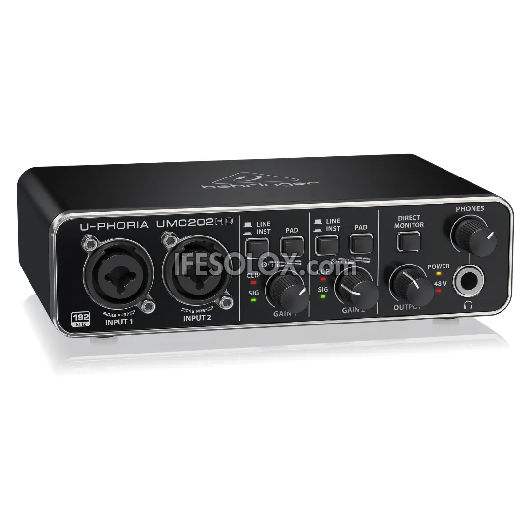 Behringer U-PHORIA UMC202HD 2x2 USB Audio Interface with Midas Mic Preamplifier - Brand New