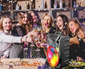 BLA-12 Bluetooth Party Speaker with 5000W Power, Disco Lights, Mic, and Tripod