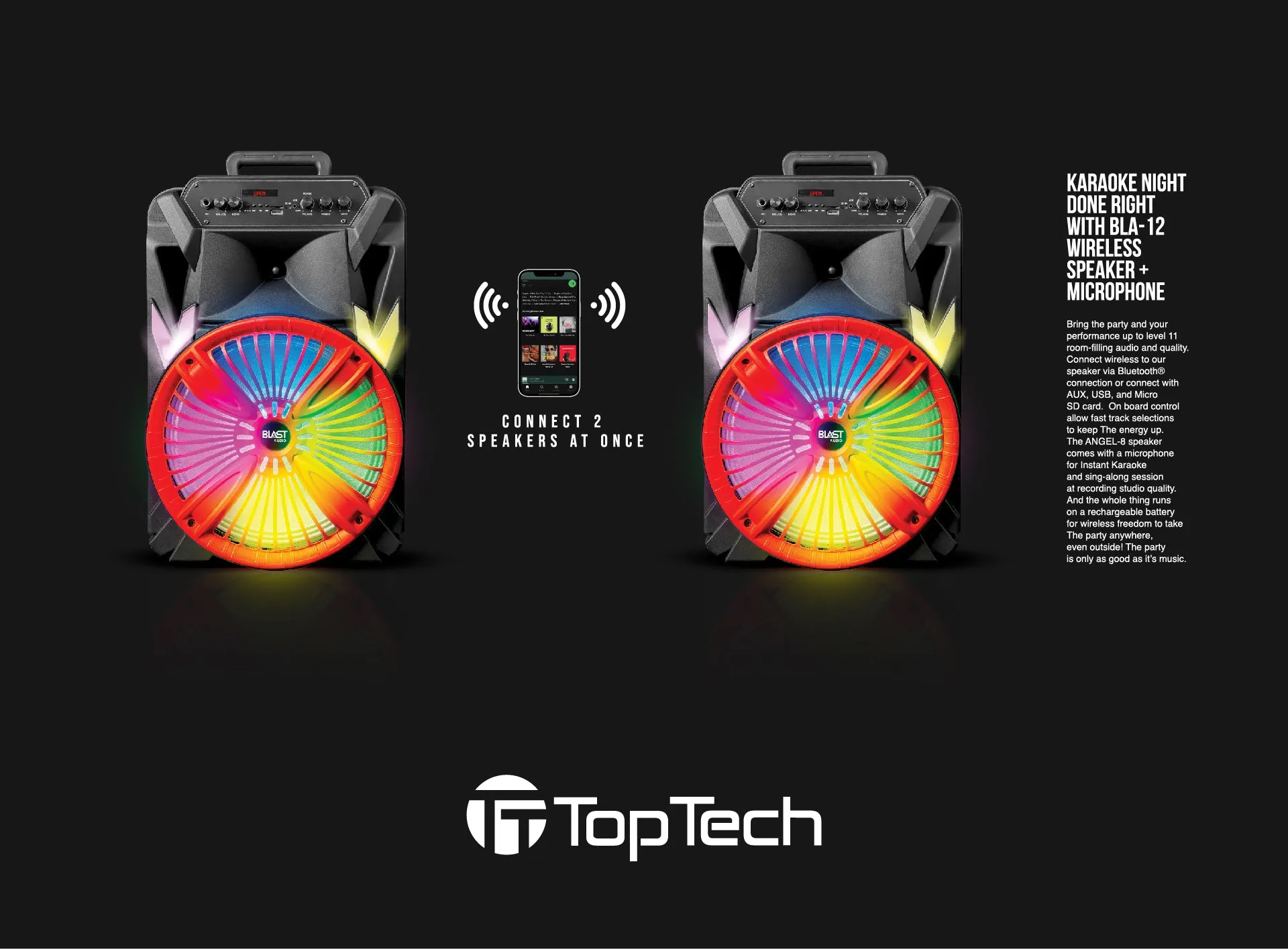 BLA-12 Bluetooth Party Speaker with 5000W Power, Disco Lights, Mic, and Tripod