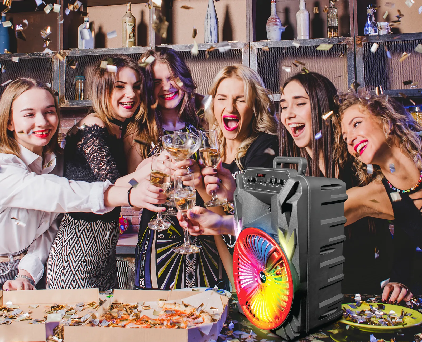 BLA-12 Bluetooth Party Speaker with 5000W Power, Disco Lights, Mic, and Tripod