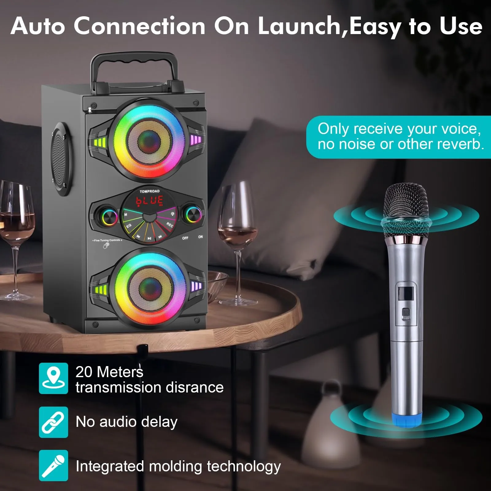 Bluetooth Speakers, 60W Portable Wireless Loud Outdoor Home Party Bluetooth Speaker with Subwoofer, FM Radio, LED Colorful Lights, Microphone, Remote and Big Powerful Stereo Deep Bass Sound Boombox
