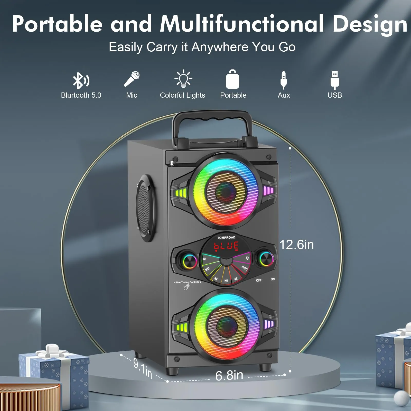 Bluetooth Speakers, 60W Portable Wireless Loud Outdoor Home Party Bluetooth Speaker with Subwoofer, FM Radio, LED Colorful Lights, Microphone, Remote and Big Powerful Stereo Deep Bass Sound Boombox