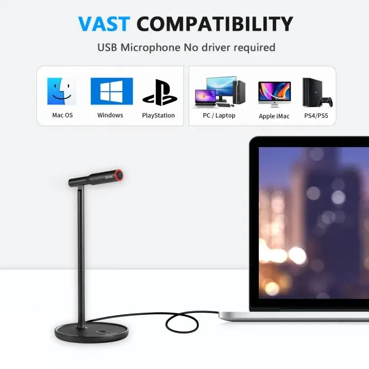 Boya BY-CM1 USB Adjustable Desktop Microphone with Cardioid Polar Pattern, Mute Button, Noise Reduction, and Low Latency Technology for Live Streaming, Video Conference, Gaming, Music Recording