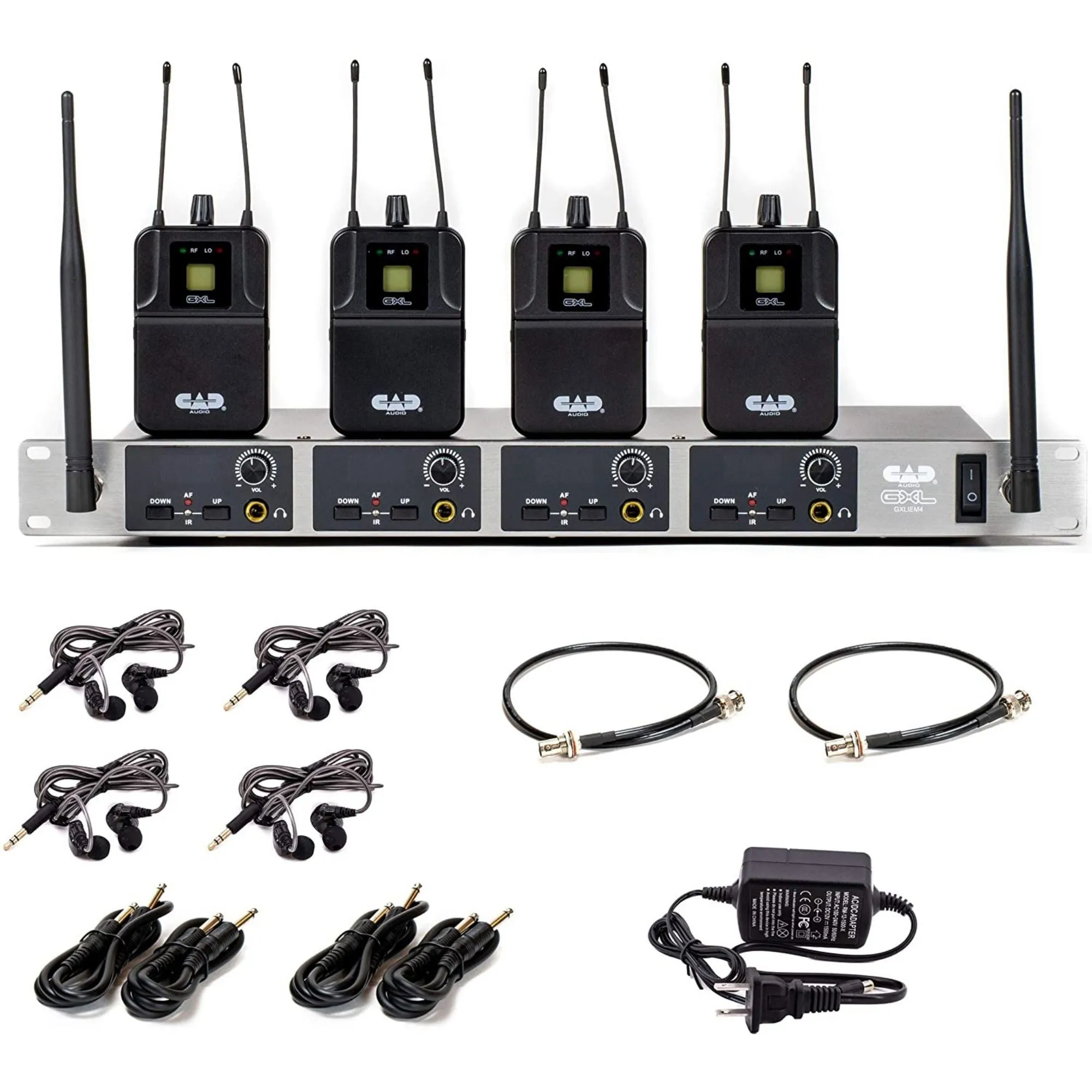 CAD Audio GXLIEM4 Quad-Mix In-Ear Wireless Monitoring System - Includes MEB1 Earbuds, Integral Rack Ears, and Antenna Relocation Kit