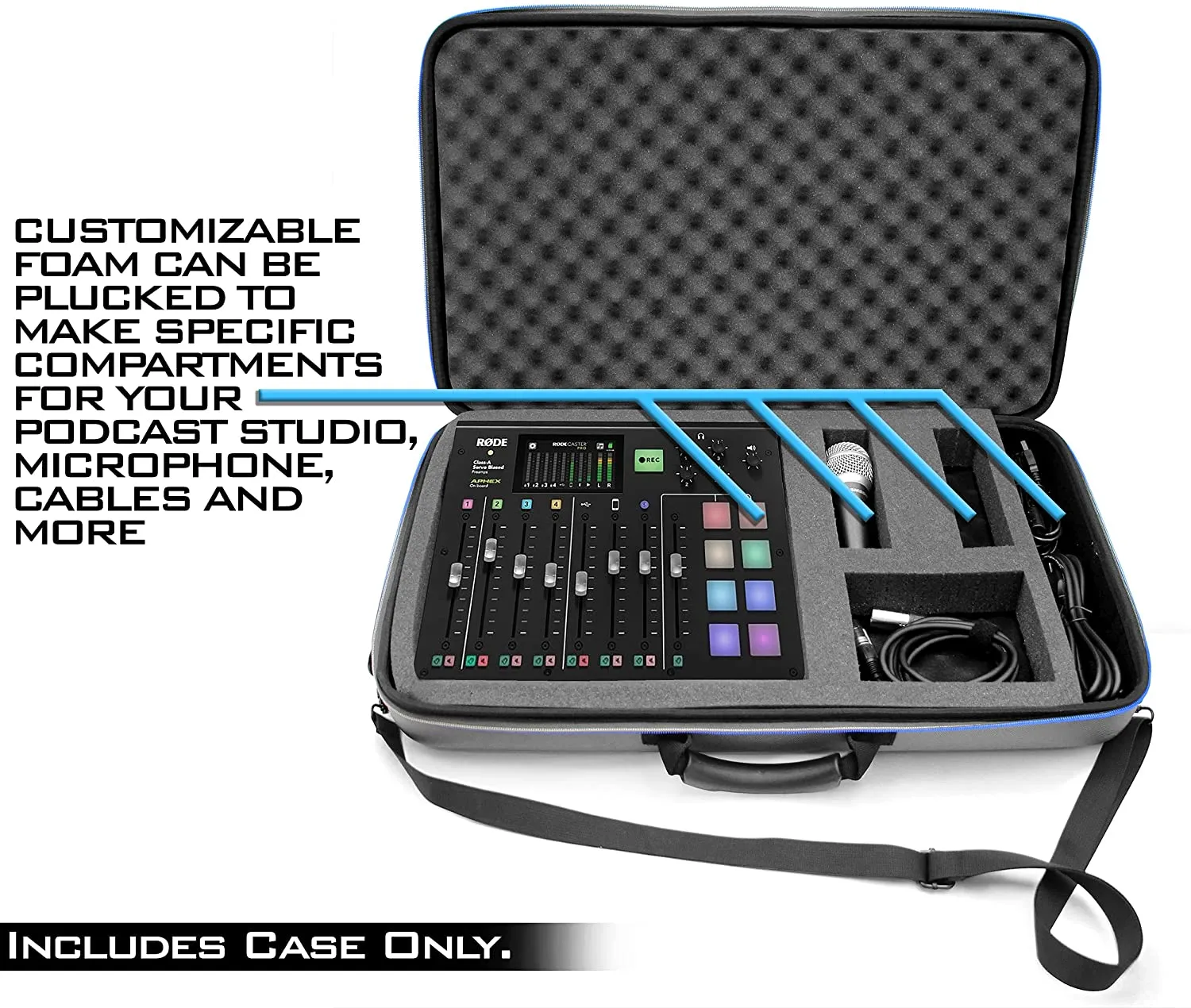 CASEMATIX Studio Mixer Case Compatible with Rode RODECaster Pro Podcast Production Studio, Podcasting Microphone and Accessories with Carry Strap
