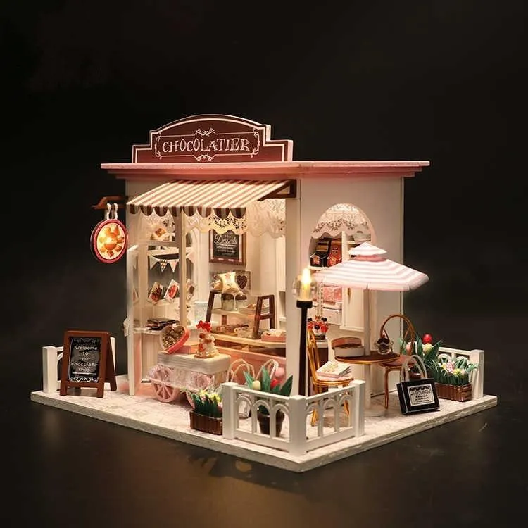 Chocolatier Shop Dollhouse Cafe DIY Dollhouse Miniature Dollhouse Kit Adult Craft Kit Birthday Christmas Gift