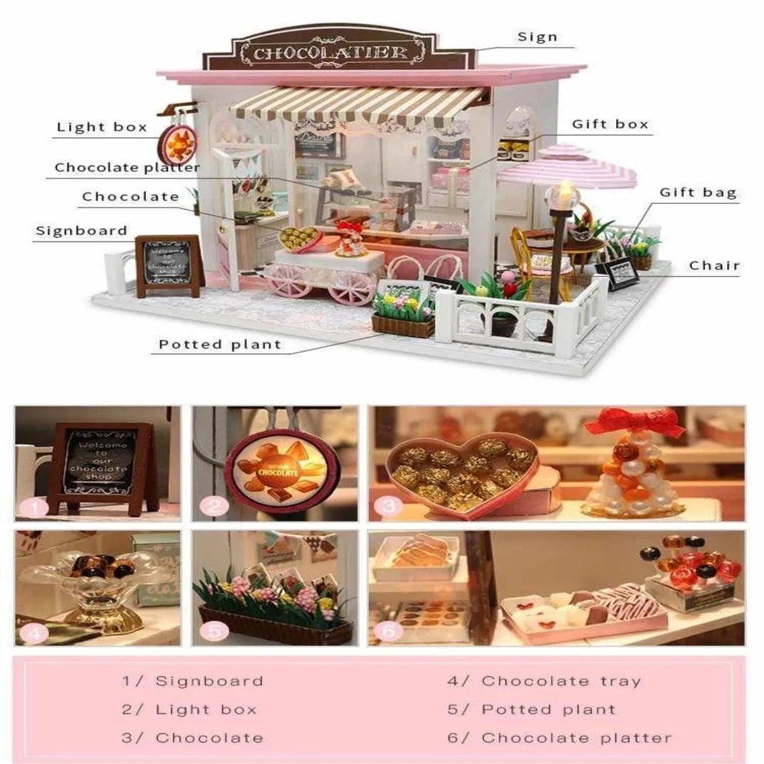 Chocolatier Shop Dollhouse Cafe DIY Dollhouse Miniature Dollhouse Kit Adult Craft Kit Birthday Christmas Gift