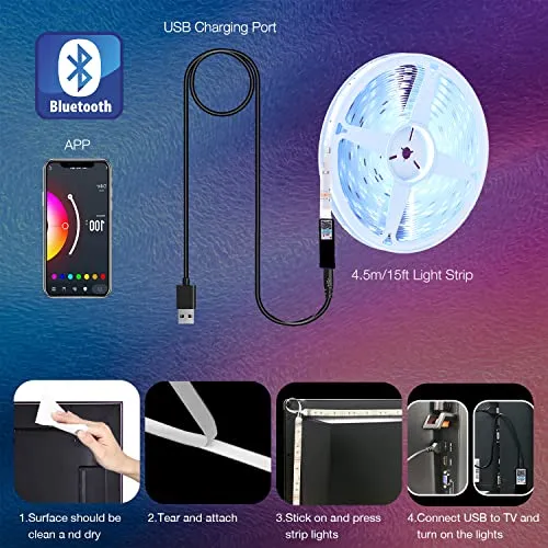 DAYBETTER LED Lights for TV 55-75Inch, 15FT Color Sync USB Hue RGB Fancy Smart Music Luces Behind Strip Light, Ambient bias Lighting Backlight for 65 Inch Monitor Gaming PC Bedroom