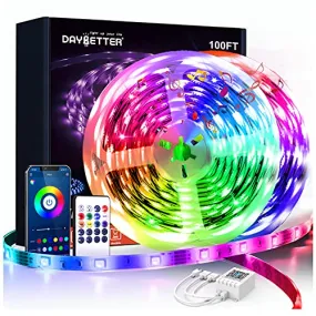 DAYBETTER Smart Color Changing Led Strip Lights with Remote App Control, Music Sync 5050 RGB for Bedroom Decoration, 100ft, 2 Rolls of 50ft Long