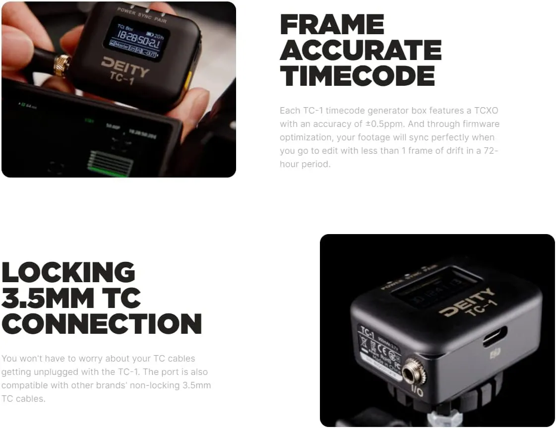 Deity TC-1 Wireless Timecode Generator Box 3-Pack Kit (Bluetooth, 2.4 GHz)