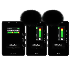 Digitek® (DWM 104) Wireless Microphone System, 2 Transmitters 1 Receiver with TFT Display, 150M Range, 10Hrs RX/TX Runtime, Noise Cancellation, Low Cut Function, Mono/Stereo Output, 3.5mm Interface