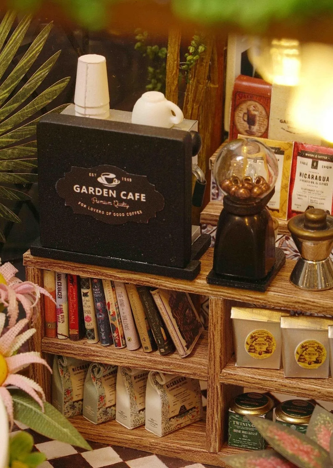 DIY Dollhouse Kit Garden Cafe Miniature Plant Studio Coffee Shop Miniature House Kit with Free Dust Cover Adult Craft DIY Kits