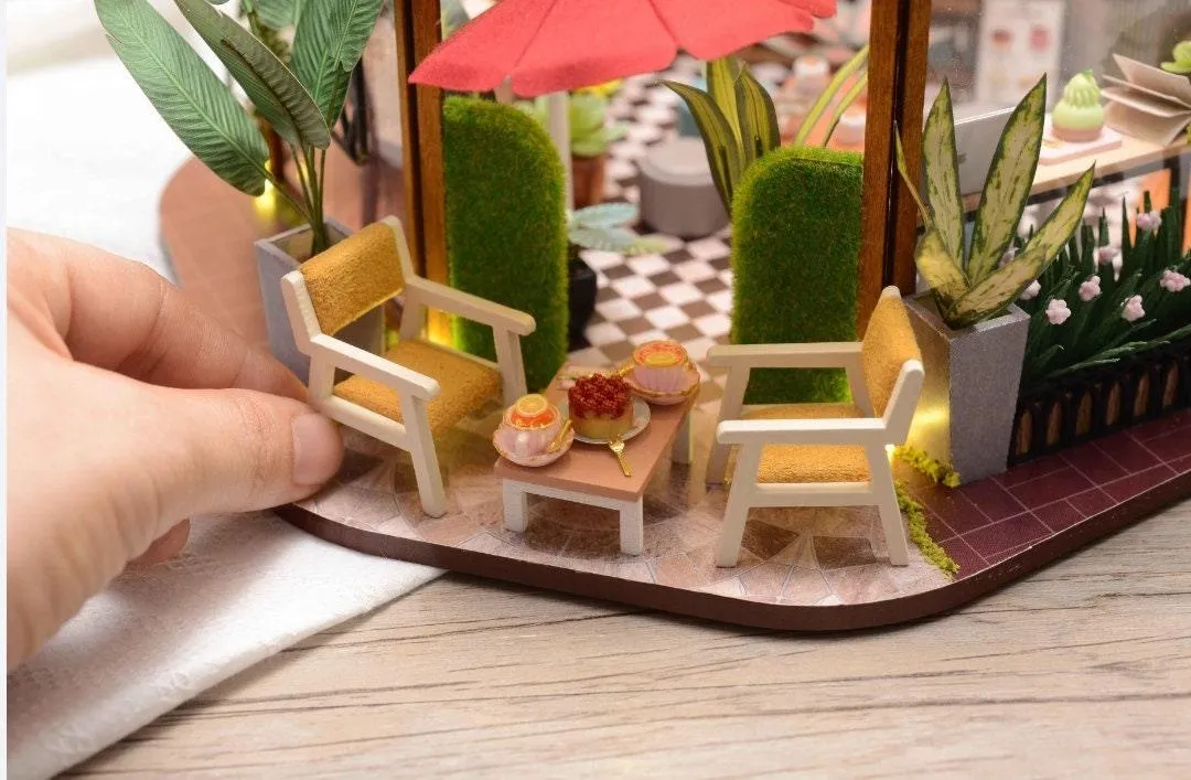 DIY Dollhouse Kit Garden Cafe Miniature Plant Studio Coffee Shop Miniature House Kit with Free Dust Cover Adult Craft DIY Kits