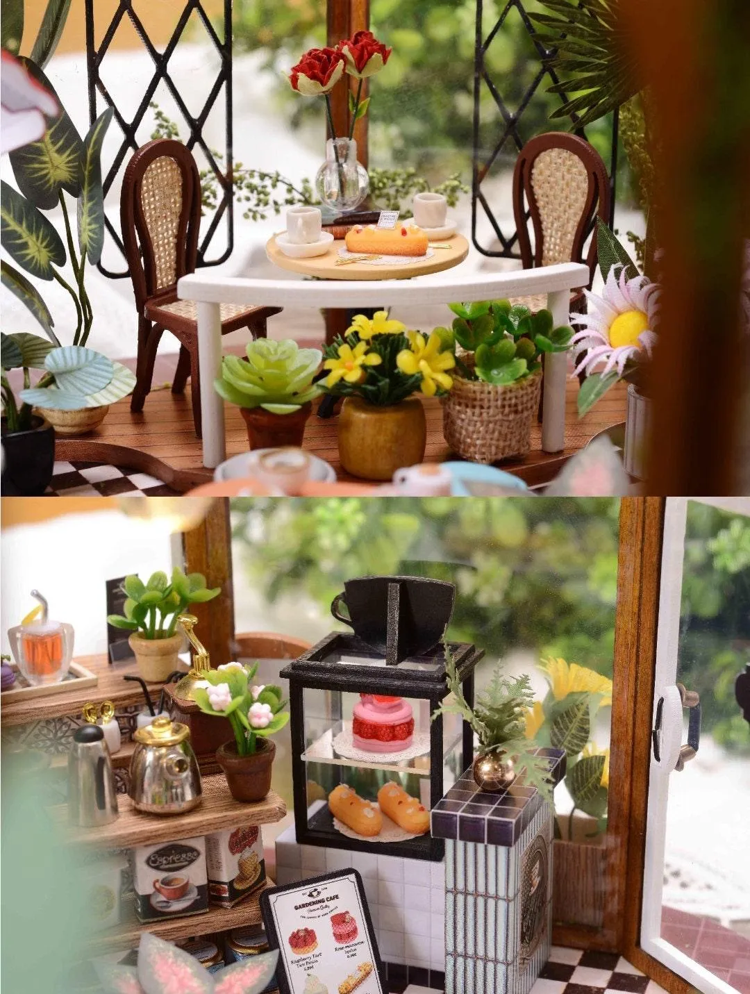 DIY Dollhouse Kit Garden Cafe Miniature Plant Studio Coffee Shop Miniature House Kit with Free Dust Cover Adult Craft DIY Kits