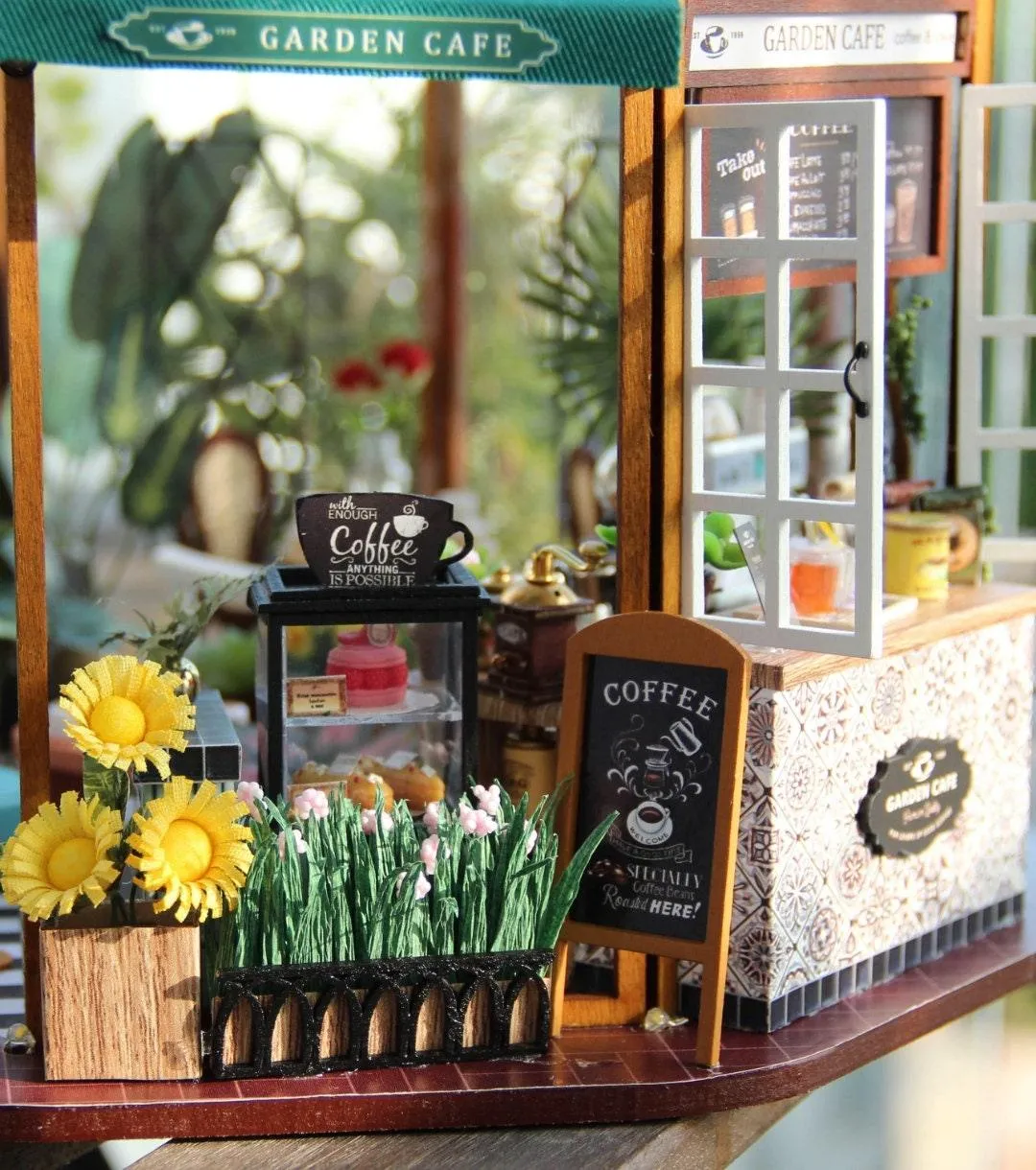 DIY Dollhouse Kit Garden Cafe Miniature Plant Studio Coffee Shop Miniature House Kit with Free Dust Cover Adult Craft DIY Kits