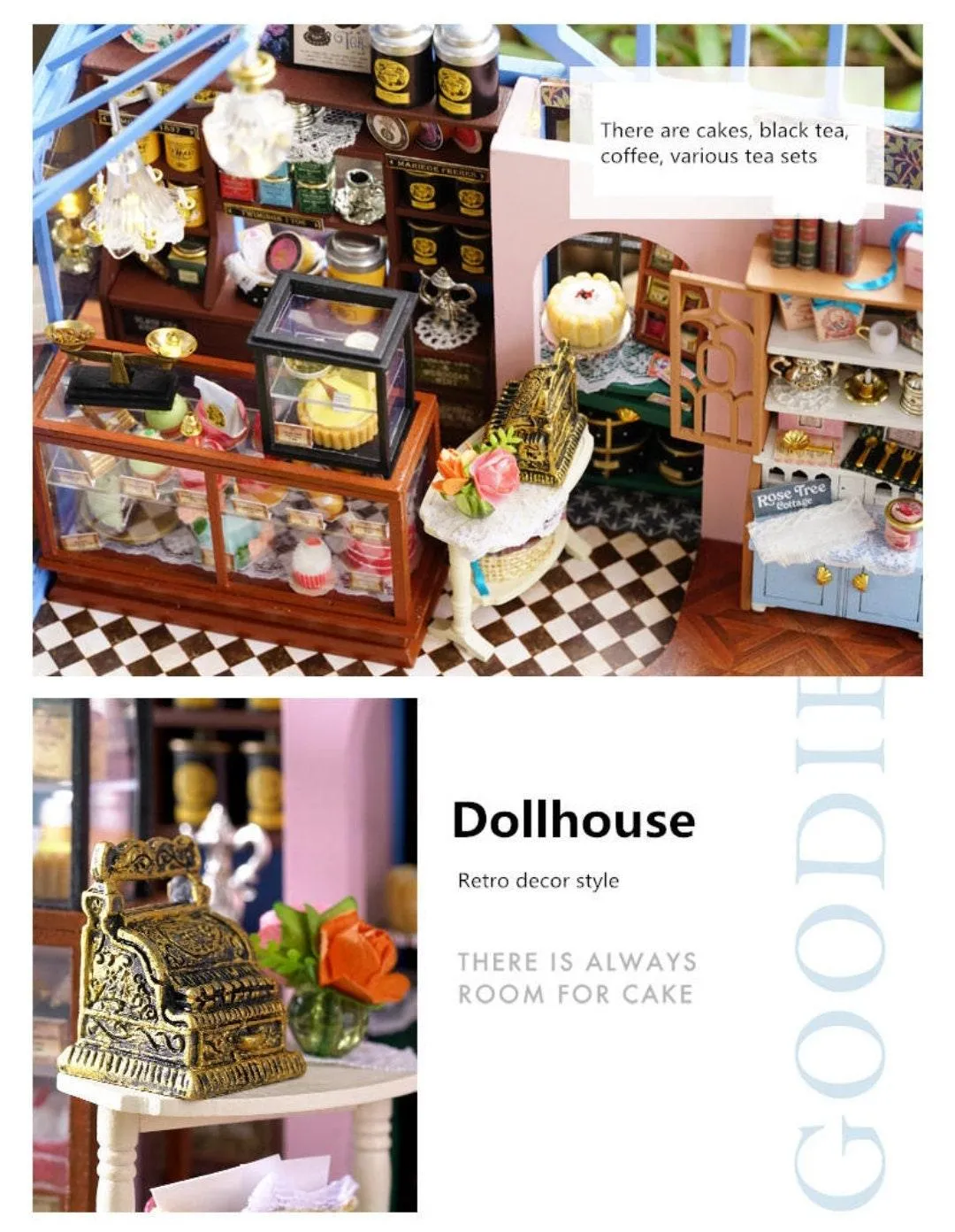 DIY Dollhouse Kit Roze Garden Green Tea Cafe Miniature Plant Studio Coffee Shop Miniature Kit with Free Dust Cover Adult Craft DIY Kits